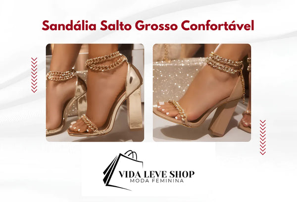 Sandália Salto Grosso Confortáve